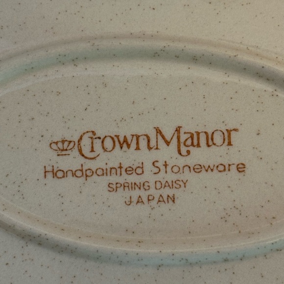Crown Manor Hand Painted Stoneware Oval Platter Spring Daisy VTG Made in Japan - Picture 3 of 5